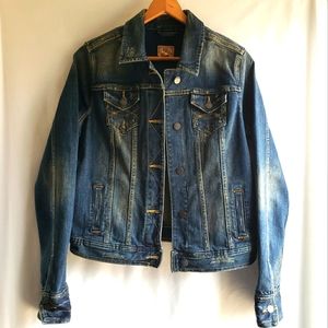 Abercrombie & Fitch Women Distressed Blue Denim Jean Jacket, Size:Lg.